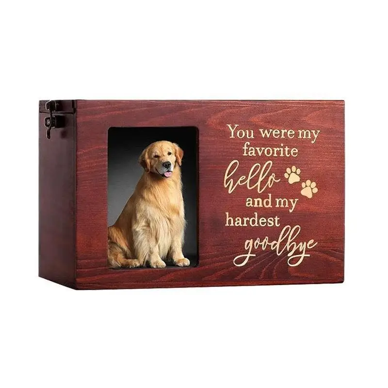 Wooden Pet Urn with Photo Frame, Pet Cremation Ash Box, Memorial Storage Box for Cat Dog
