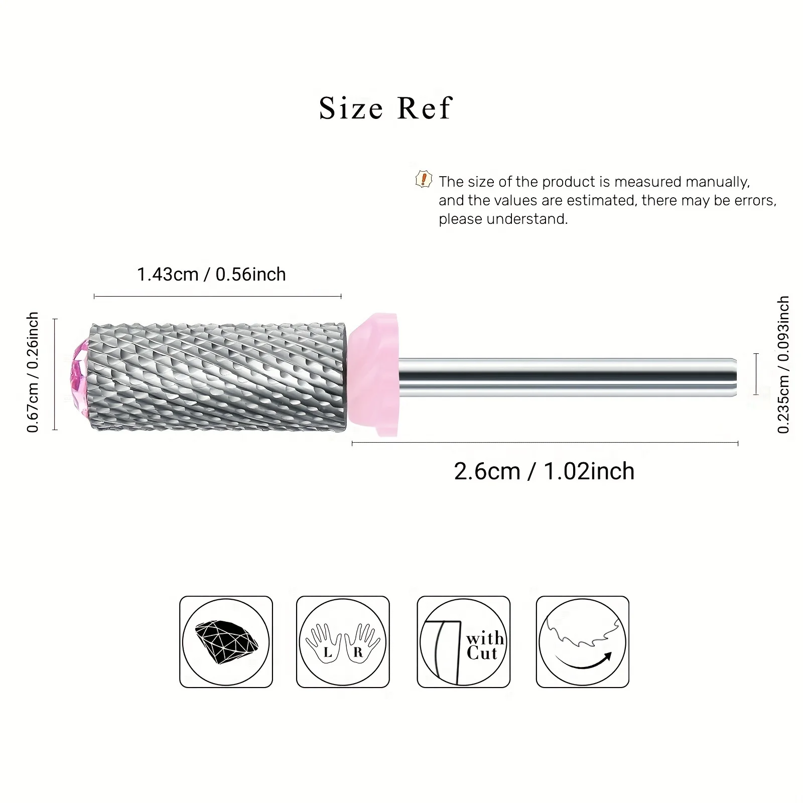 전문가용 카바이드 네일 드릴 비트 1개, 전동 매니큐어 드릴용, 네일 폴리쉬 제거용