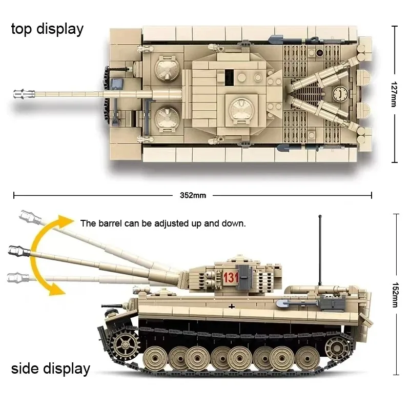 Klemmbausteine Militär Moc Quanguan 1018 Weltkrieg II Deutscher Tiger Panzer Modell Stück Bausteine Ziegel Puzzle Spielzeug für Kinder Geschenk