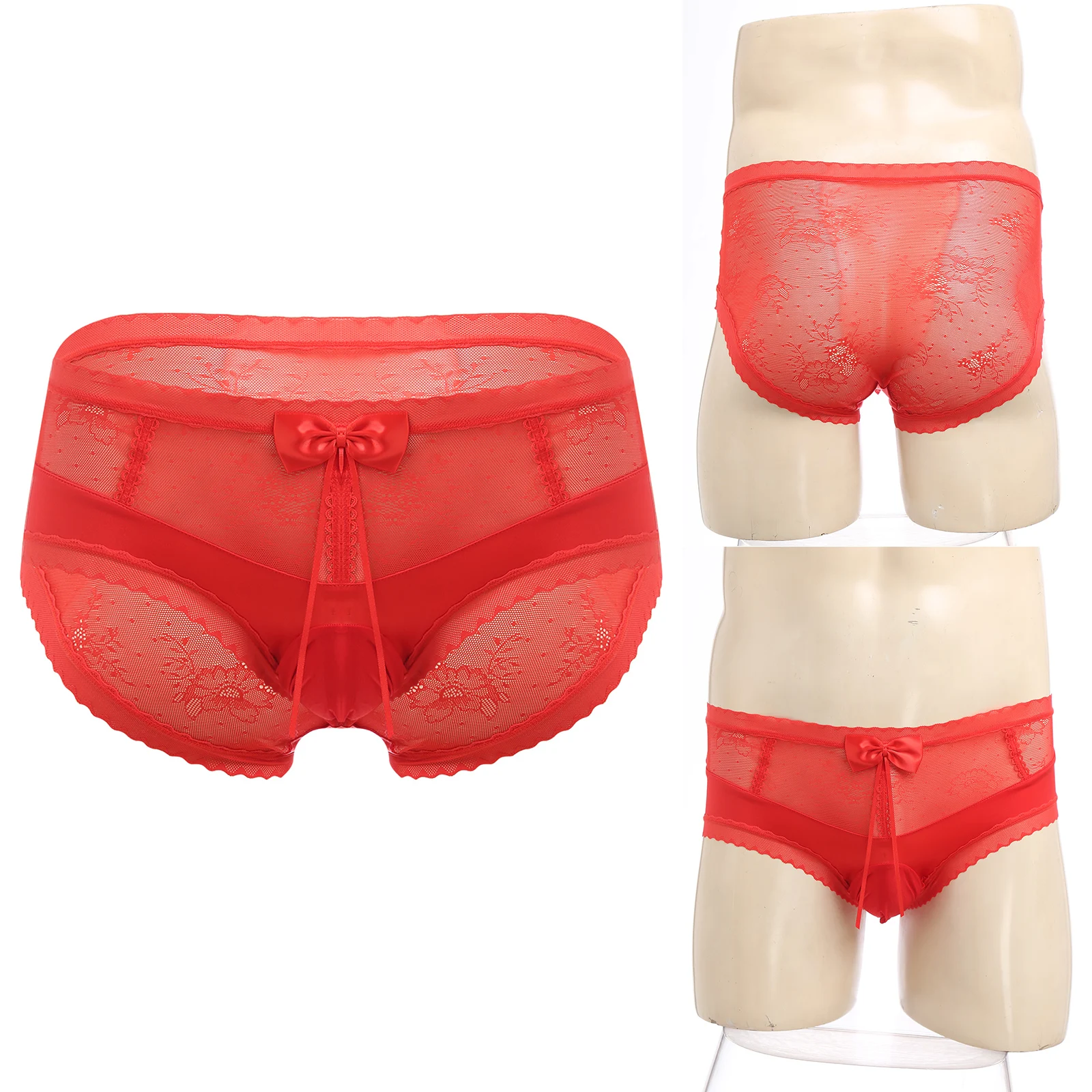 

Мужские сексуальные кружевные милые трусы с низкой талией, выпуклая сумка, милые кружевные прозрачные трусы с бантом, нижнее белье, игры для пар, трусы для переодевания
