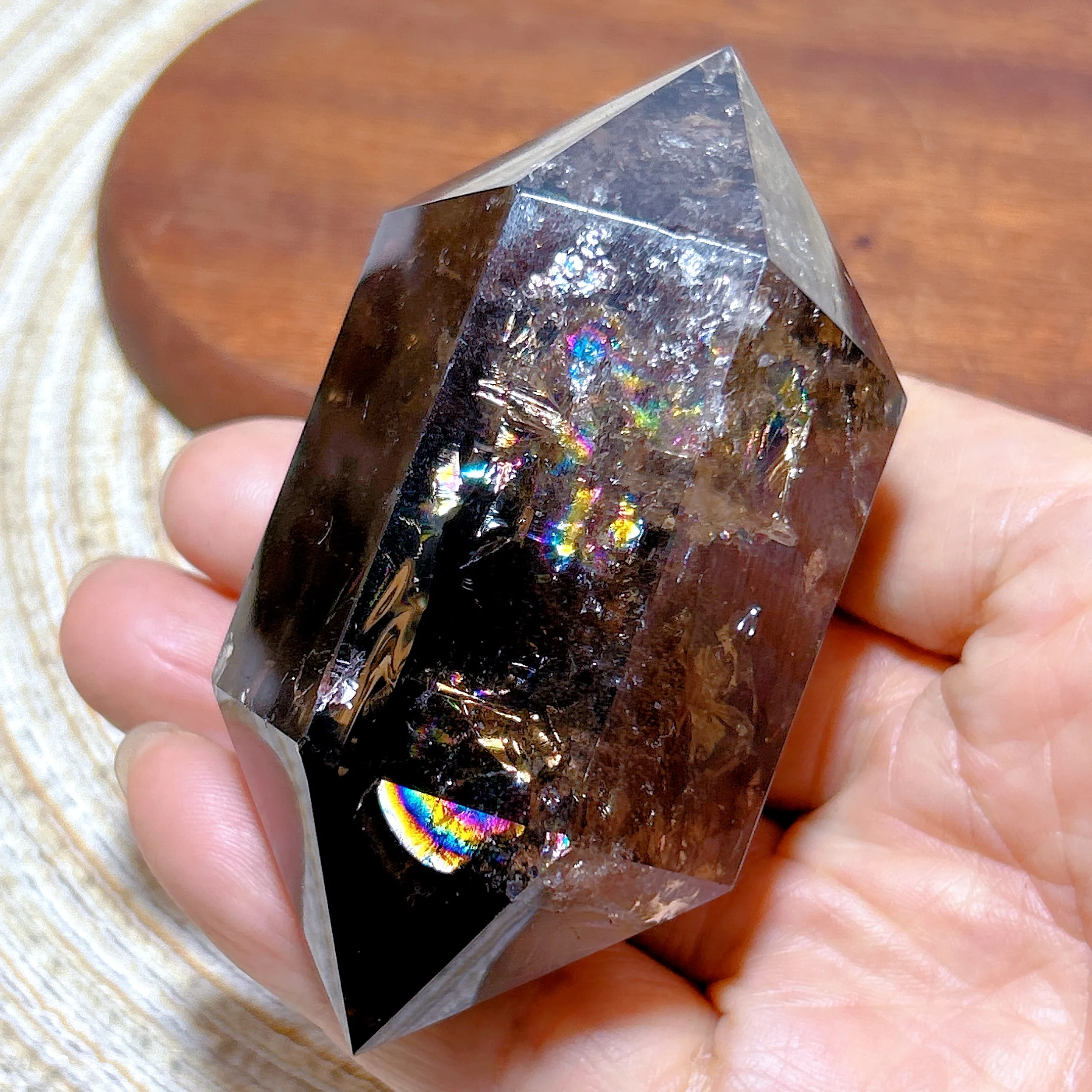 Healing Natural Crystal Brazil Rainbow Smokey Quartz Tower Double Point High Quality Rare Gemstones Home Decoration Mineral Gift