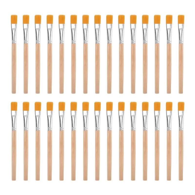 ABJG-30Pcs Flat Paint Brushes, 3/4 Inch Wood Paint Brush Artist Craft Paint Brushes Watercolor Brush Bulk Painting For Art