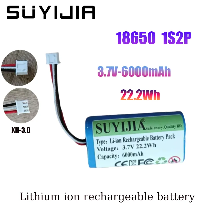 3,7V 6000mAh 18650 1S2P 6000mAh Batería De Litio Recargable Amplificador Placa De Protección Del Altavoz + Enchufe De XH-3P