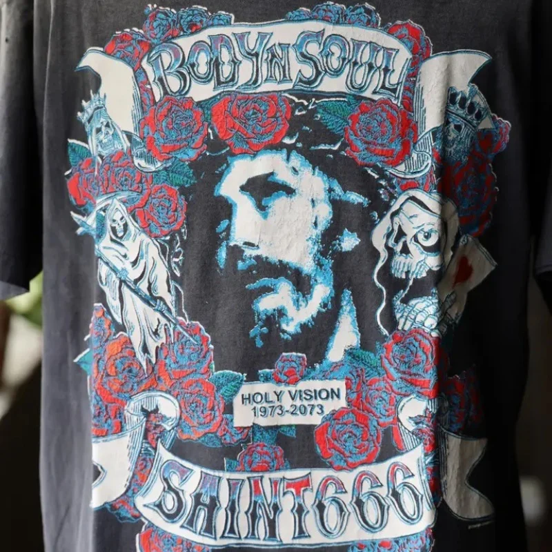 Top-Quality SAINT TEE Rose Washed Vintage-Style Short-Sleeve Summer T-Shirt Round Neck Loose