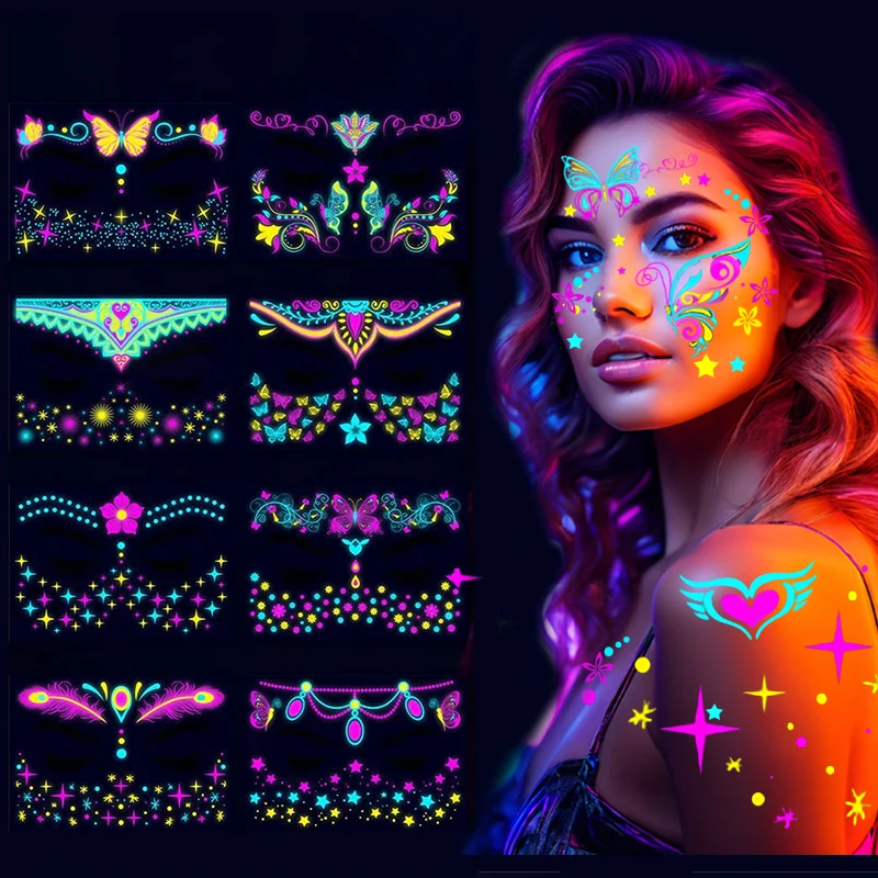 

Luminous Butterfly Tattoo Stickers Glowing Dance Party Sticker Temporary Waterproof Tattoos Art Skin On Face Makeup Ball Decor