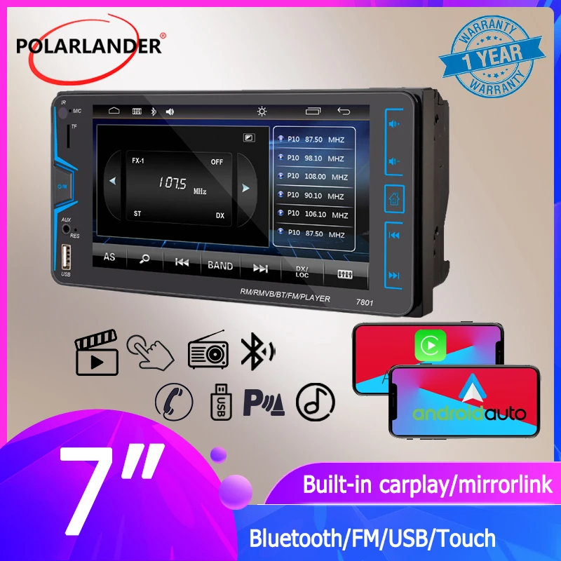 

Car Multimedia Player Bluetooth 2 DIN 7" Wince Stereo Receiver Carplay Android Auto Capacitive Touch Screen for Toyota Corolla