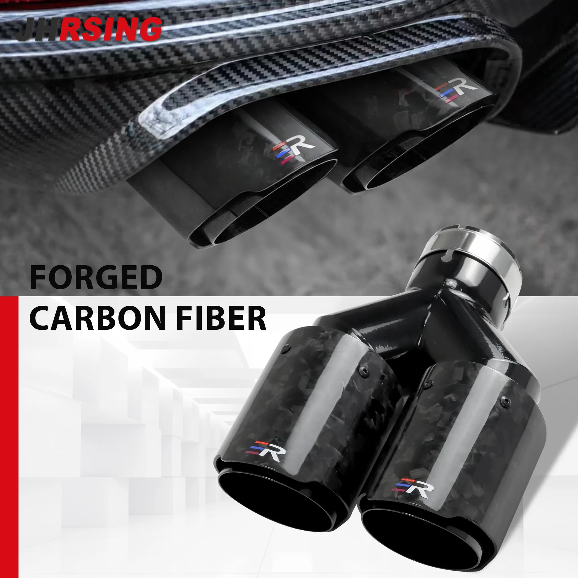 

Forged Carbon Fiber Exhaust tips Double Outlet Upgrade Glossy Black Stainless Steel Muffler nozzles for car accessories Modify