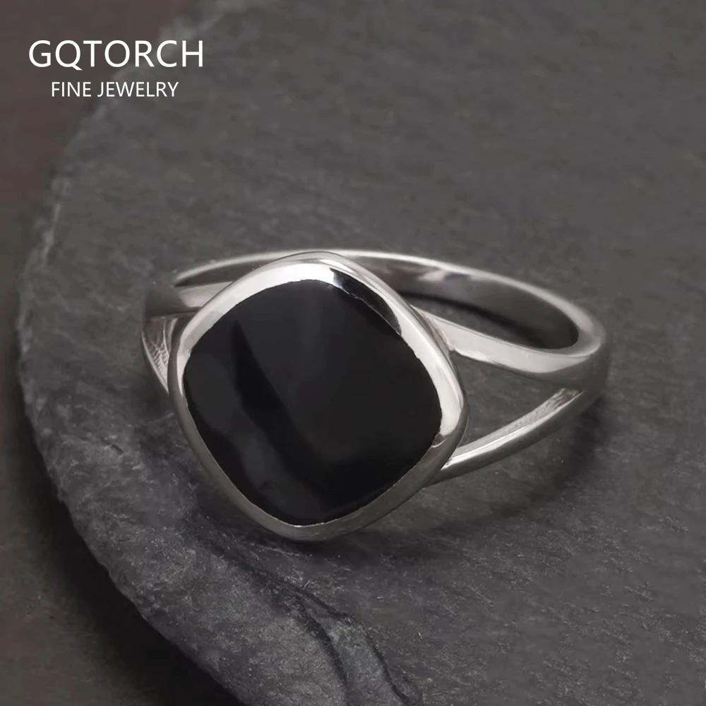 

Настоящее чистое серебро 925 пробы, геометрическое кольцо с черной эмалью для женщин, минималистичное, в стиле ретро, для вечеринок, в подарок