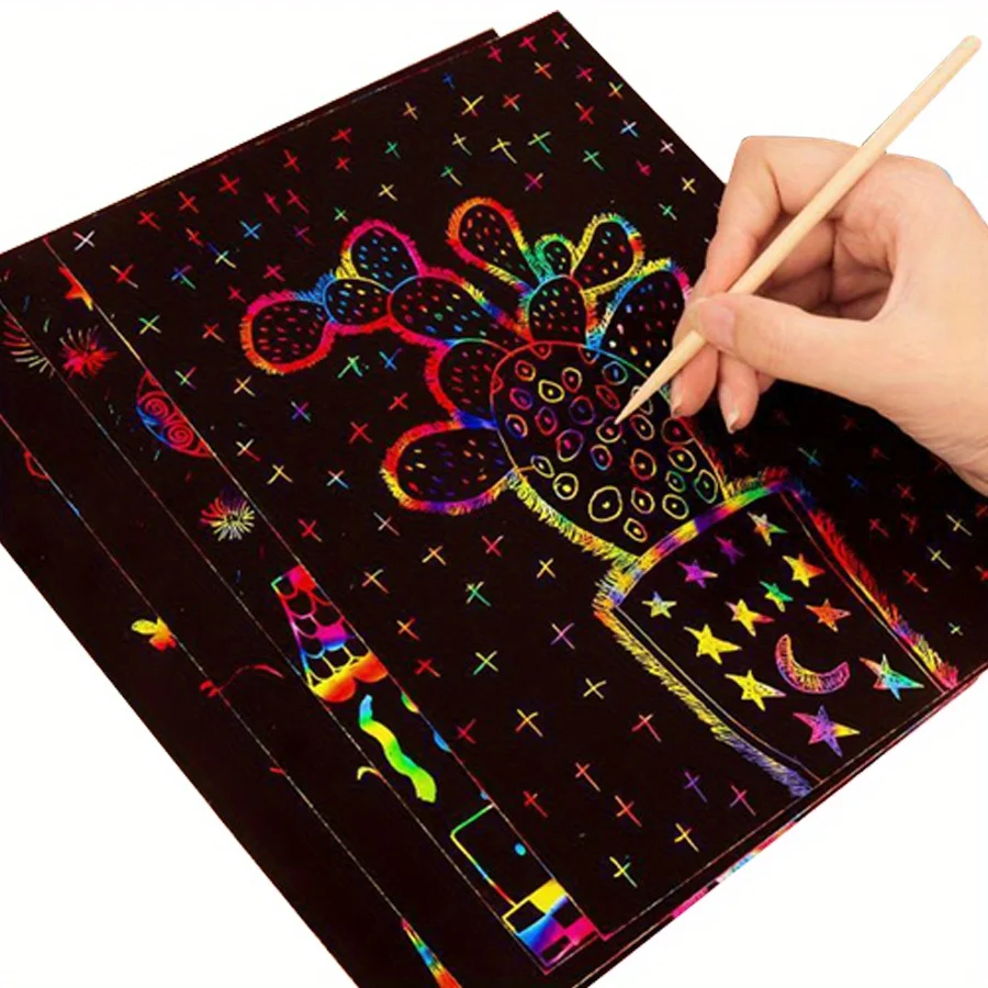 10/20/40Pcs 16K Black Scratch Paper, DIY Color Reveal Drawing Art Kit with Bamboo Stick for Creative Painting DDJ