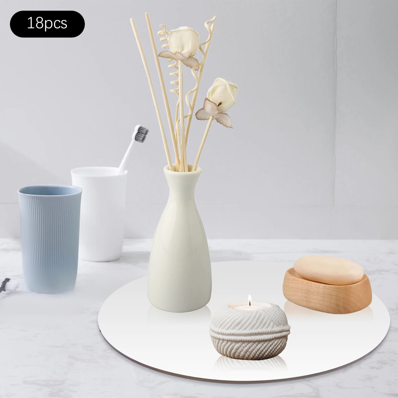 

18PCS 6 In Round Mirror Tray Set, Acrylic Mirror Plate, Polished Circle Centerpiece, Table Decor, Decorative Mirror Coaster