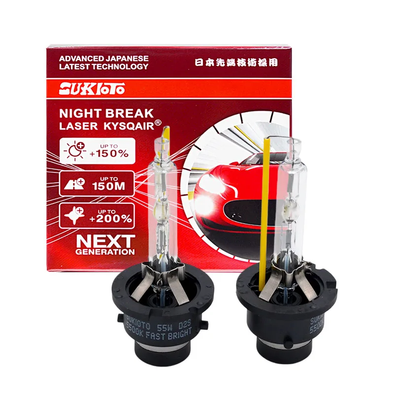 

2 шт. ксеноновые лампы SUKIOTO 55W D2S, сверхъяркие 4800 лм, D2S D2R D4S, 5500K, холодный белый свет, HID ксеноновые лампы для фар с металлическим держателем