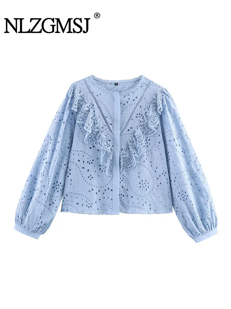 

NLZGMSJ осенние рубашки для женщин, рубашка с вышивкой и украшением, топ, однотонные женские рубашки, модная повседневная уличная одежда