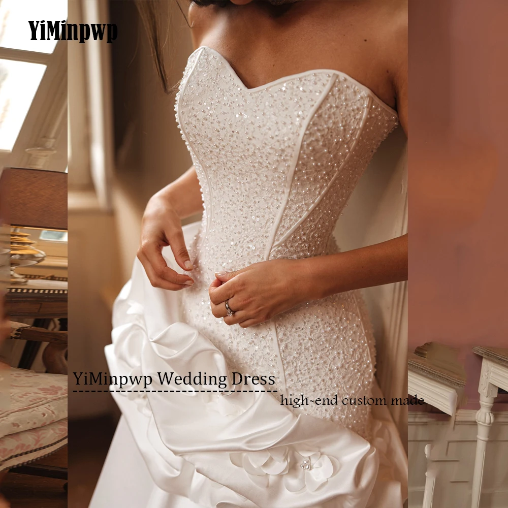 Атласное свадебное платье русалки по индивидуальному заказу, расшитое бисером, 2025, свадебное платье со съемными рукавами, роскошные платья невесты с цветами, платья de noviaПодгонянные русалки бисеры сатиновое свадеб