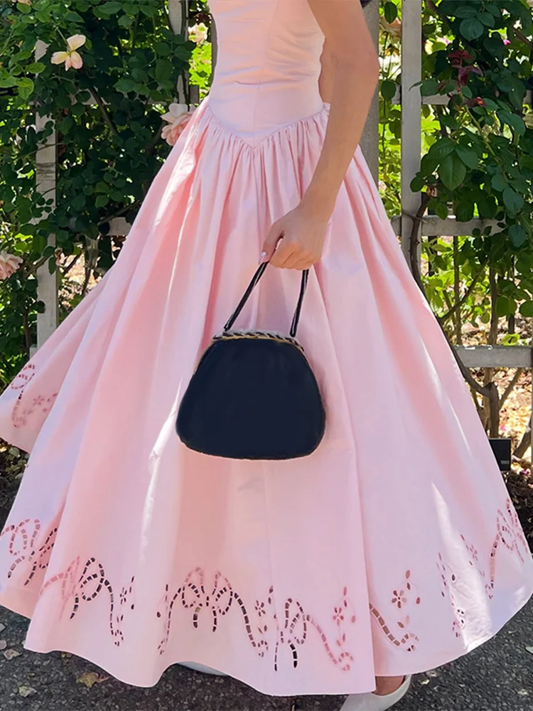 Schulterfreies, besticktes, tailliertes langes Kleid für Damen – Luxuriöses, weit ausgestelltes, schmales Party- und Abendkleid – Elegantes Damen-Vestido Longos – Detail 23