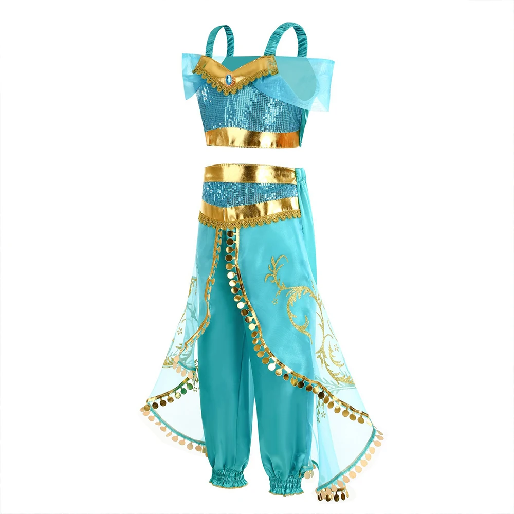 Girls Jasmine Fantasy Costume Arabian Princess Clothes Halloween Children's Day Gift For Girls Christmas Birthday Gift view 3