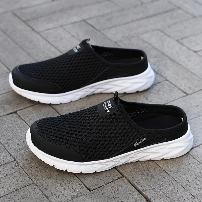 YRZL Herren Halbe Hausschuhe Sommer Atmungsaktive Mesh Herren Schuhe Outdoor Casual Wanderschuhe Slip on Flache Leichte Mesh Hausschuhe Sandalen – Detail 4