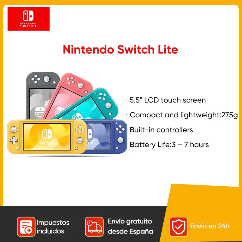 Consolas-Console Nintendo Switch Lite, 32 Go de batterie, 3570mAh, 5.5 en effet, compacte et légère,