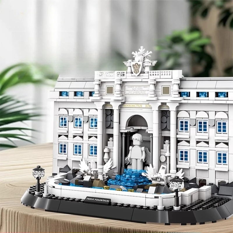 SEMBO-bloques de construcción de fuente Trevi, fuente de deseos romana ensamblada a mano, modelo arquitectónico, juguetes creativos para niños