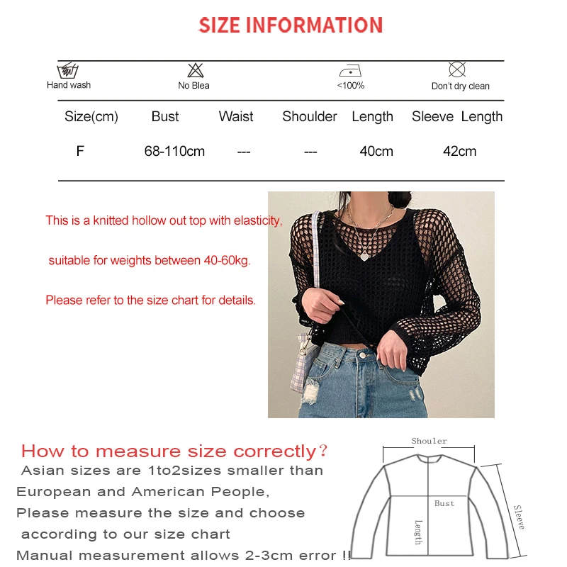 HELIAR Women Casual Knit T-shirts Long Sleeve Y2k Hollow Out Smock Top Loose Pullover Tee Streetwear Beach Shirt Spring Summer