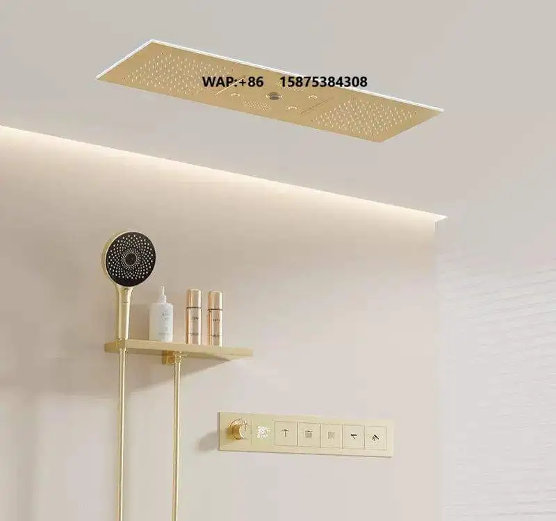 Luxury Thermostatic Modern Bathroom Shower Set with Hidden Ceiling Rainwater Massage Jet Shower Faucet