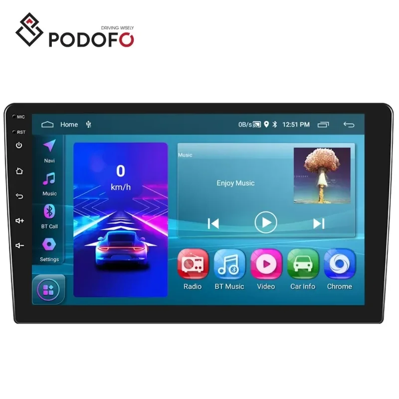 Podofo Android Car Stereo 10.1Inch 2+64G 2 Din Car Radio CarPlay & Android Auto GPS WIFI FM RDS BT Autoradio EU/US/UK Stock