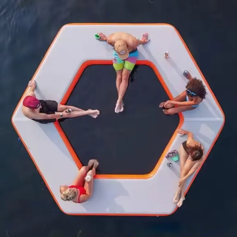 Portable Hexagon Swim Dock Non-Slip Water Mat for Pool Lake Beach Floating Platform Easy Setup Inflatable Raft for Family