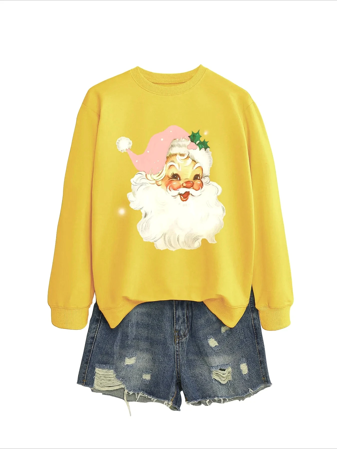 Santa Claus Printed Sportswear for Women Soft Warm Hooded Sweatshirt Winter Autumn Pullover Casual Round Neck Women's Clothing