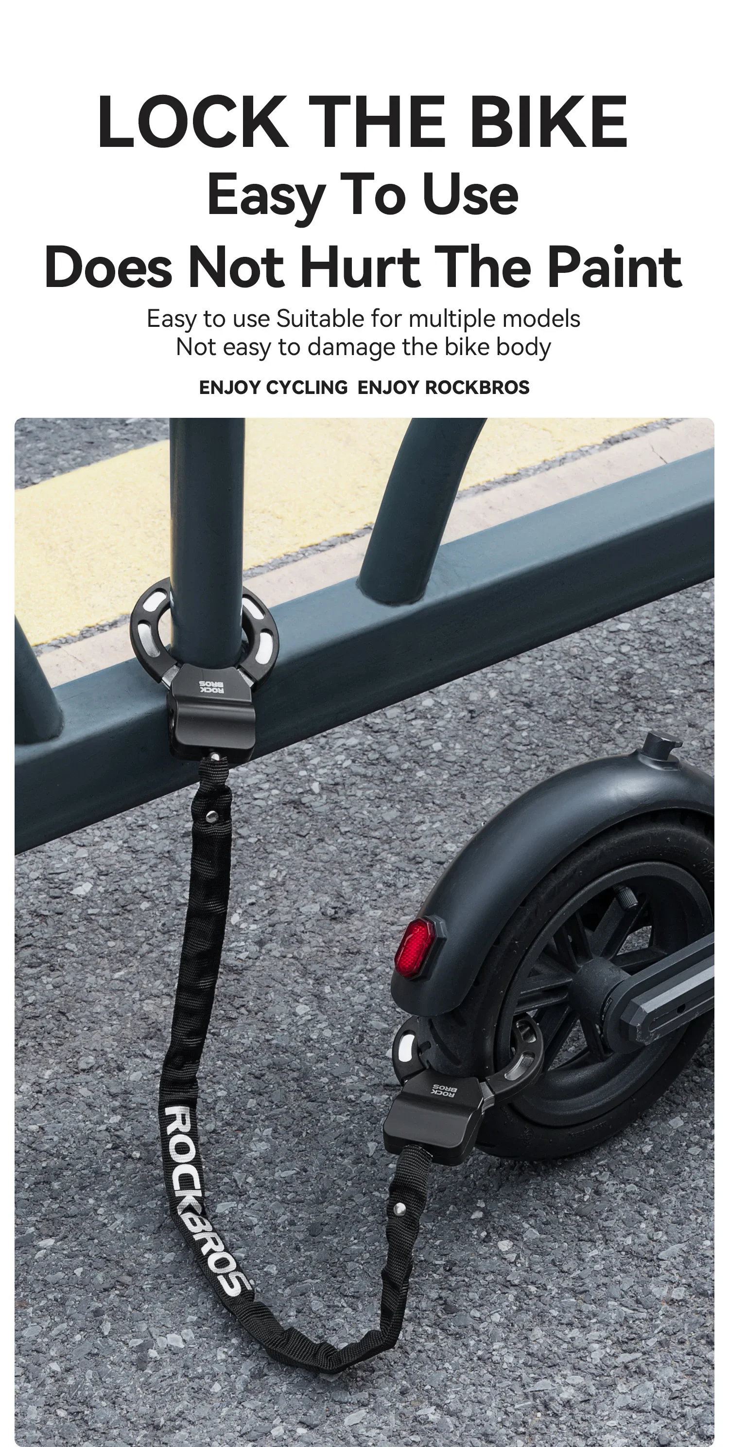 ROCKBROS Lokaler Versand Fahrradschloss Diebstahlschutz Roller Motorräder Schloss Zinklegierung Schließzylinder Kettenschloss Fahrradschlösser Sicheres Zubehör – Detail 1