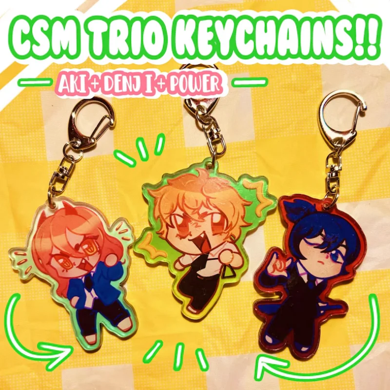Chainsaw Man Trio Acrylic Keychains Set Customize Design Collectible Anime Keyring