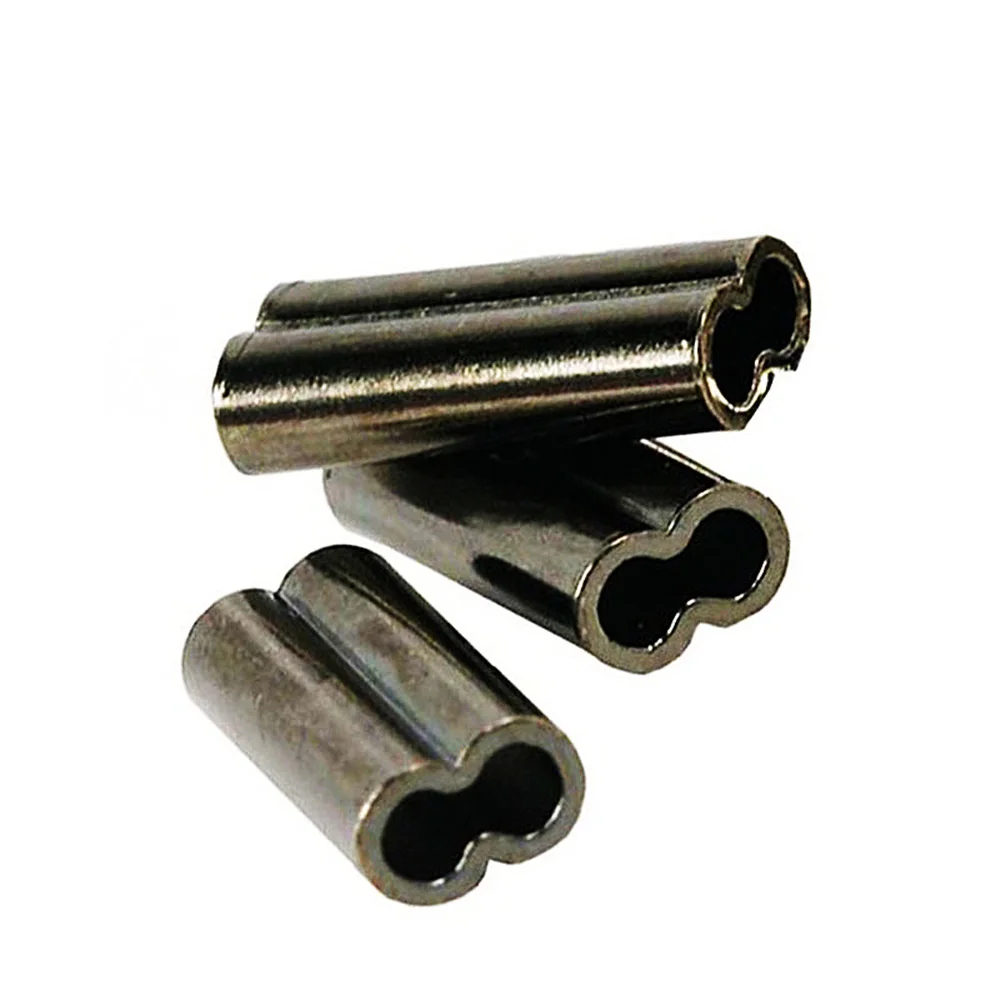 100Pcs 0.8mm-2.0mm Fishing Black Double Barrel Crimping Copprr Sleeve Fishing Line Wire Tube Connector Fishing Accessories Pesca