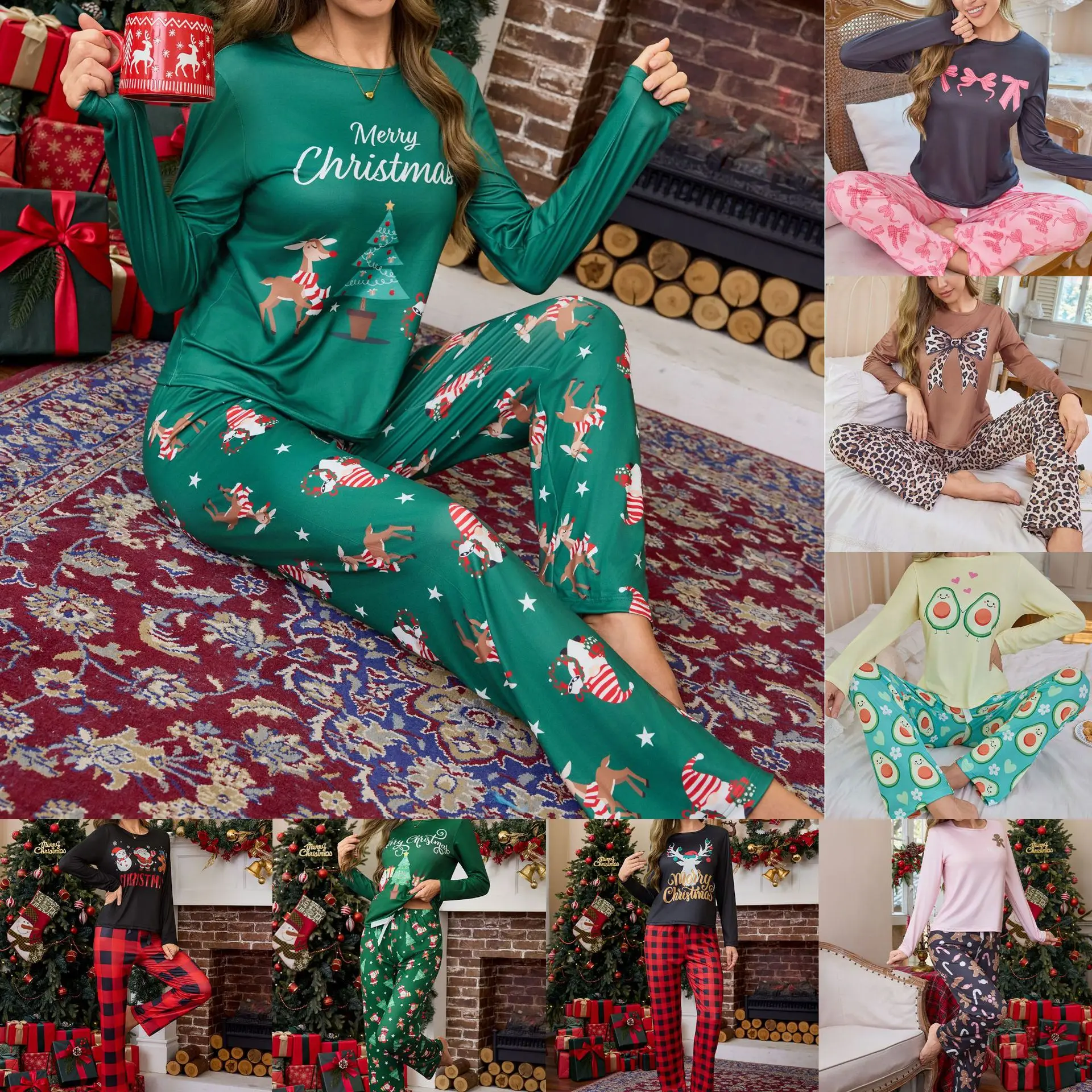 

New Christmas Women's New Year Pajama Set Stylish Casual Long-Sleeved Pants Home Wear Set Sleepwear Women