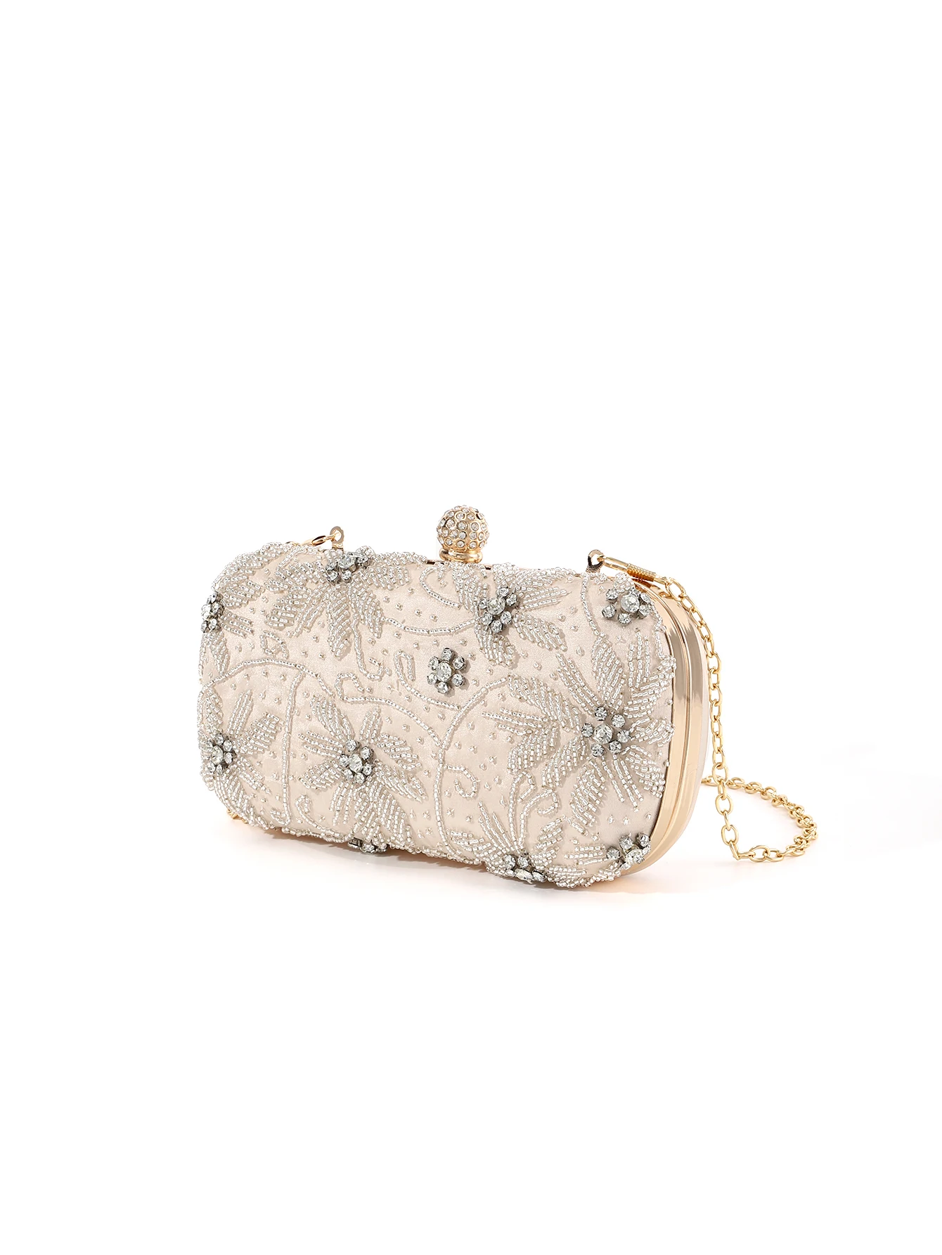 Gorgeous,fashion and shiny mini handmake diamond-studded rhinestones beaded flower pattern hand party wedding evening clutch bag