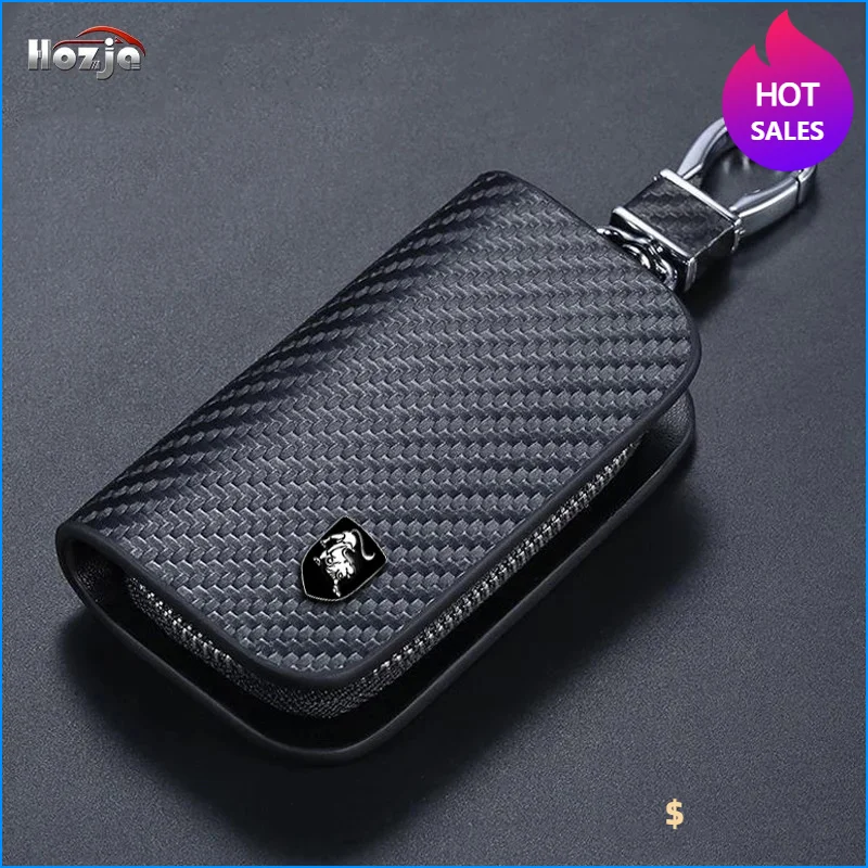 Carbon Fiber Pattern Leather Car Key Case Zipper Key Cover for FORTHING LINGZHI PLUS SX6 M7 2024 2023 2022 2021 Accessories