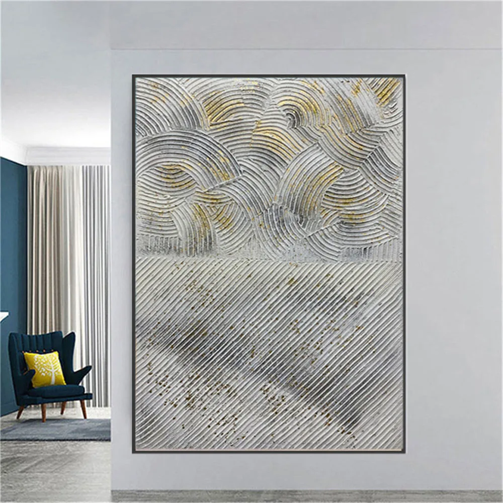 

Modern Abstract Black And Grey Picture On Canvas Handpainted Abstact Oil Painting Gold Gray Wall Art Artwork Home Decor Porch