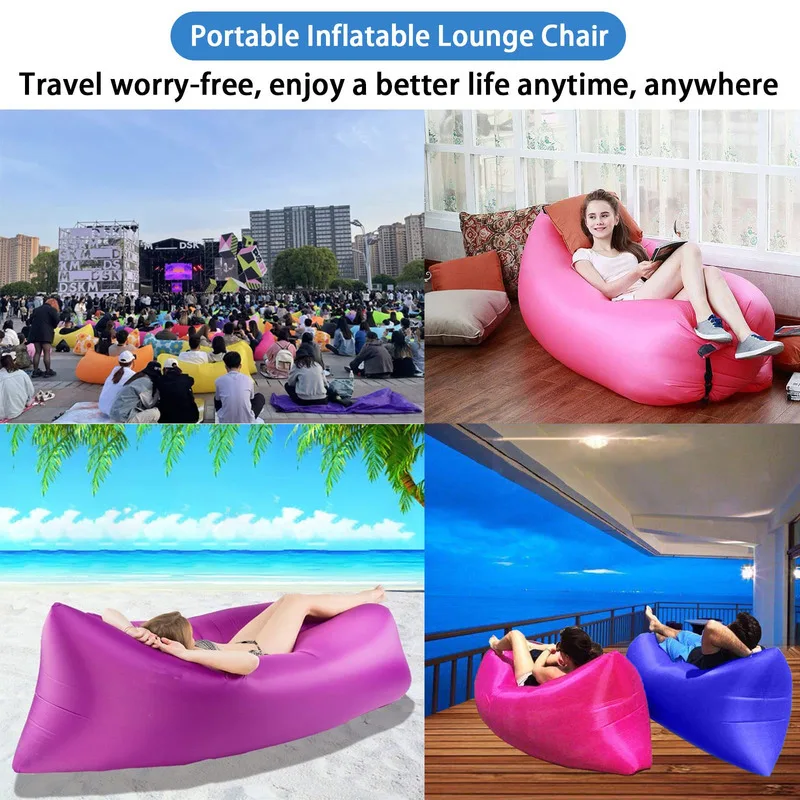 Inflatable Lounger Air Sofa Portable Waterproof Anti-air Leaking Beach Chair Camping Hiking Seaside Ideal Couch Outdoor Mattress