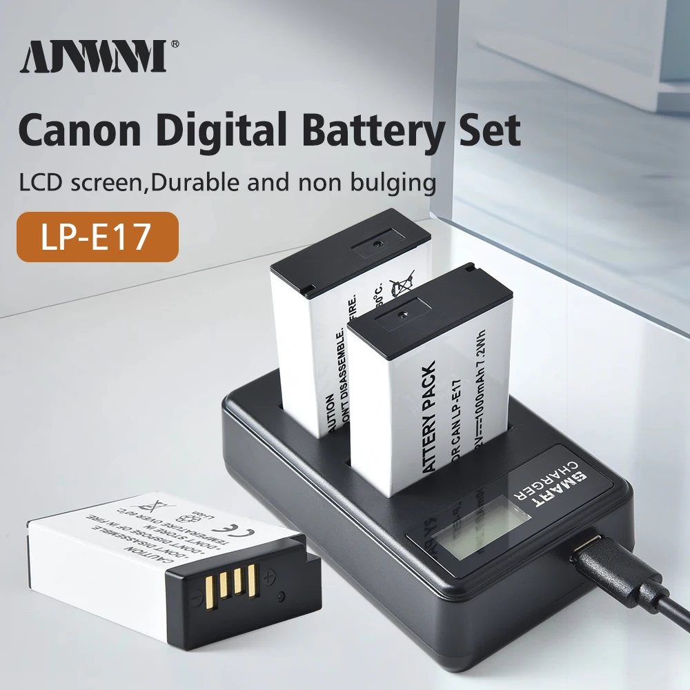 1000mAh LPE17 LP E17 LP-E17 Battery + 2-slot Dual Charger for Canon EOS 200D M3 M5 M6 750D 760D T6i T6s 800D RP Kiss X8i SL2