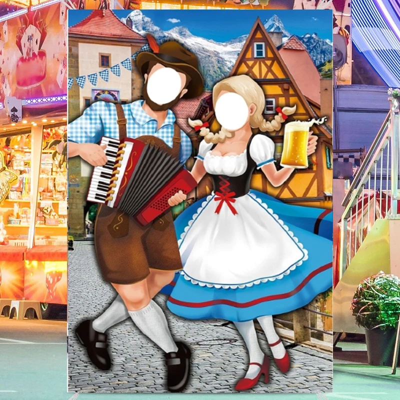 Photography Background Oktoberfest Couple Photo Door Face Prop Bavarian Pretend Play Party Game Home Party Backdrop Wall Banner