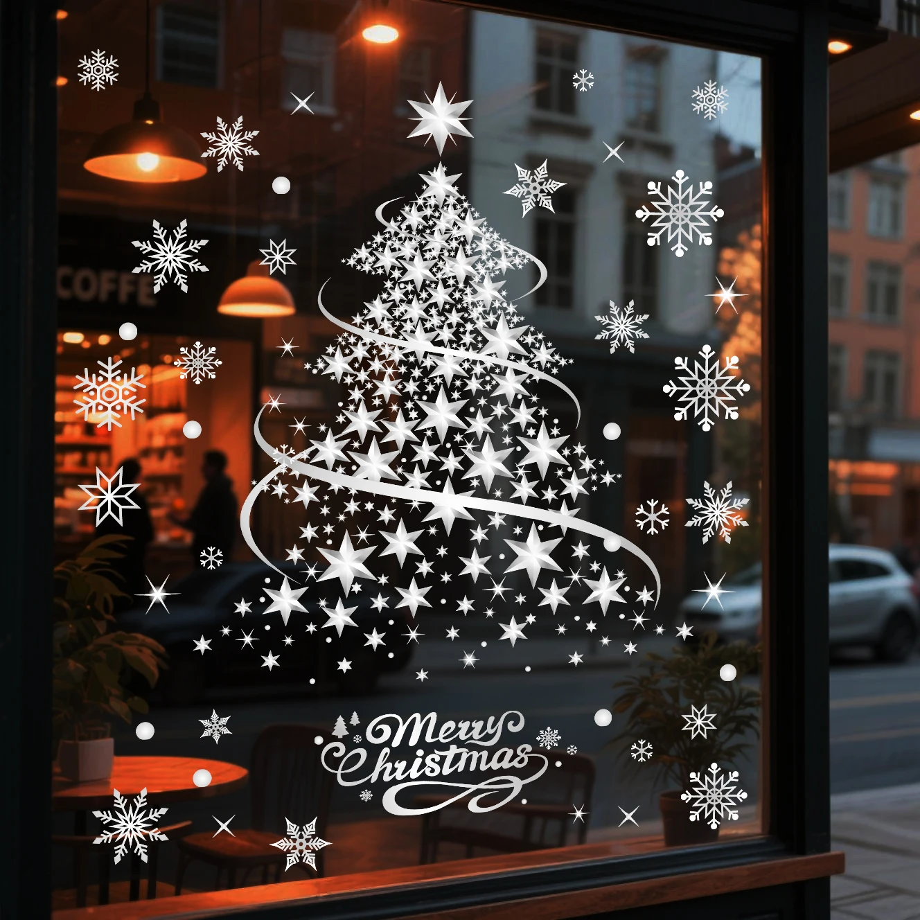 1set 2D Flat,34.8x497.84 cm Silvery Christmas Tree Window Decoration Sticker - Reusable PVC Static Cling,Semi-Glossy Finish
