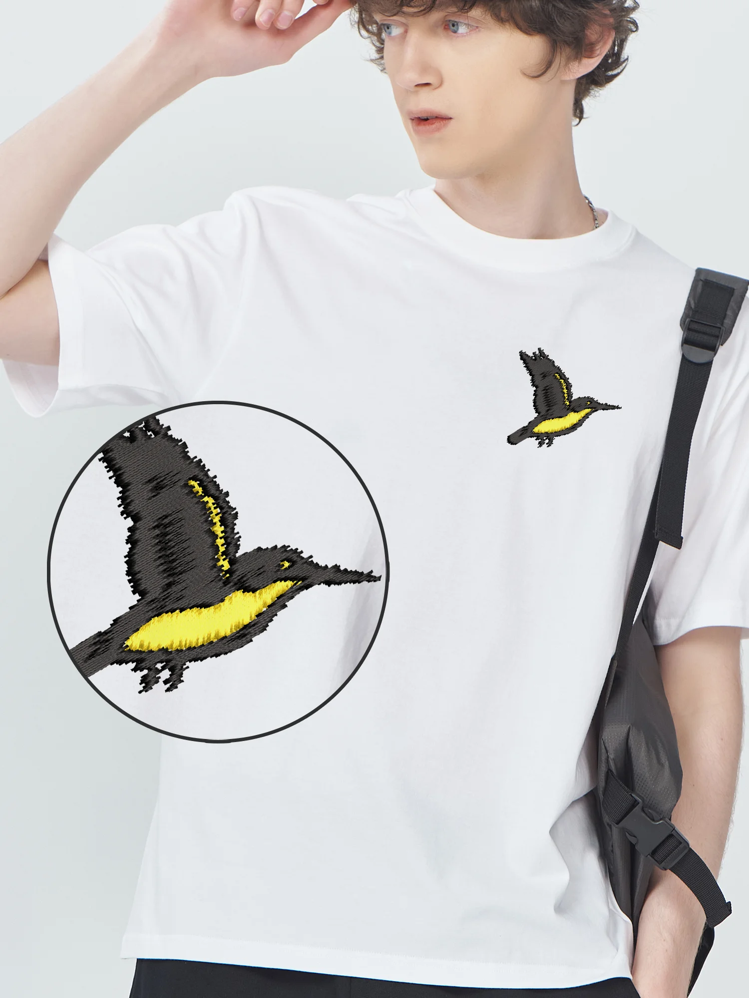 

Flying Bird Embroidered T-Shirt Tops For Men Women Graphic T Shirts Men Cotton Embroiderey Camiseta Tee Shirts for Men