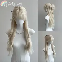 Ashely White Blonde Wig for Women Long Wavy Hair Heat-resistant White Wigs with Bangs Lolita Synthetic Wigs 가발