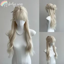 Ashely White Blonde Wig for Women Long Wavy Hair Heat-resistant White Wigs with Bangs Lolita Synthetic Wigs 가발