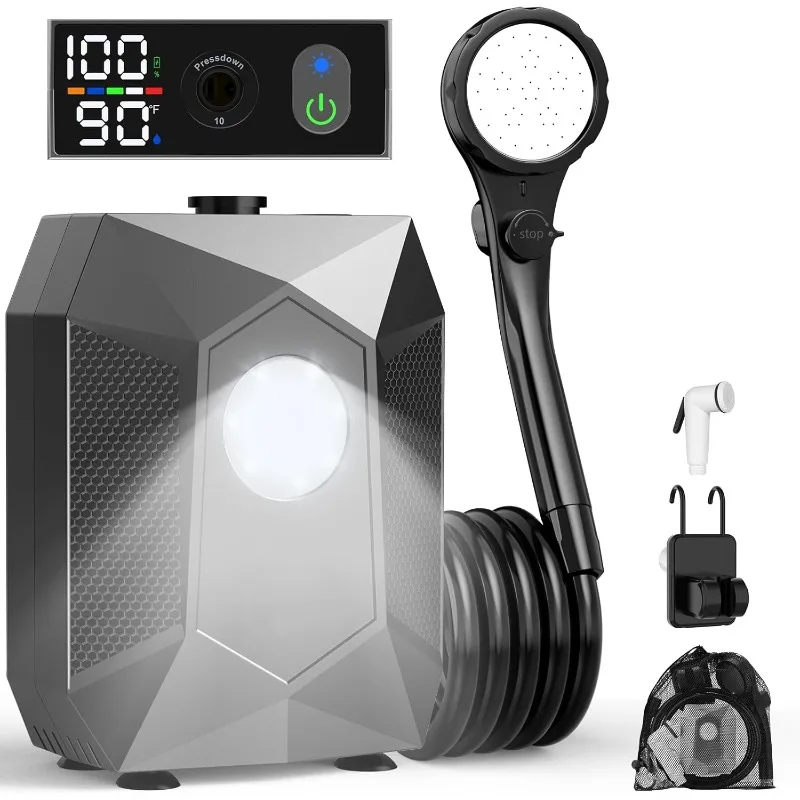 

Электрический портативный душ для улицы с подсветкой, 5 режимов распыления, водонепроницаемый, идеально подходит для кемпинга и мойки автомобилей