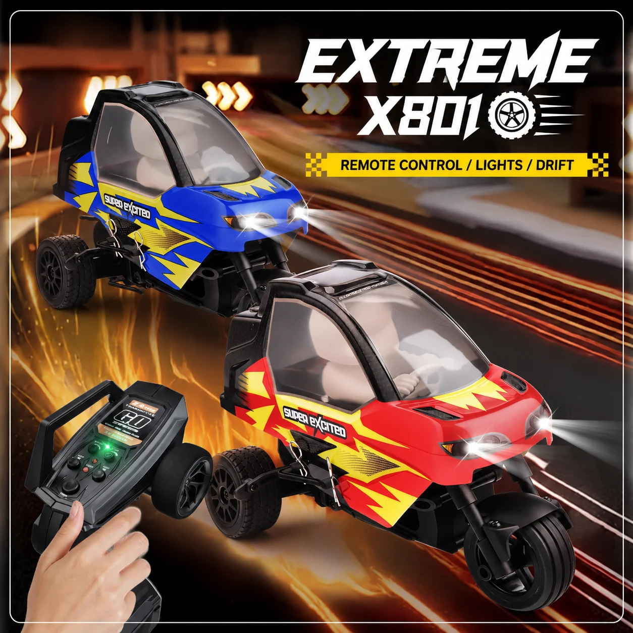 X801 RC Three Wheel Rickshaw Model Extreme Corner Side Lean Import Bearings Simulation Real Car Flash Light Ultra Long Battery