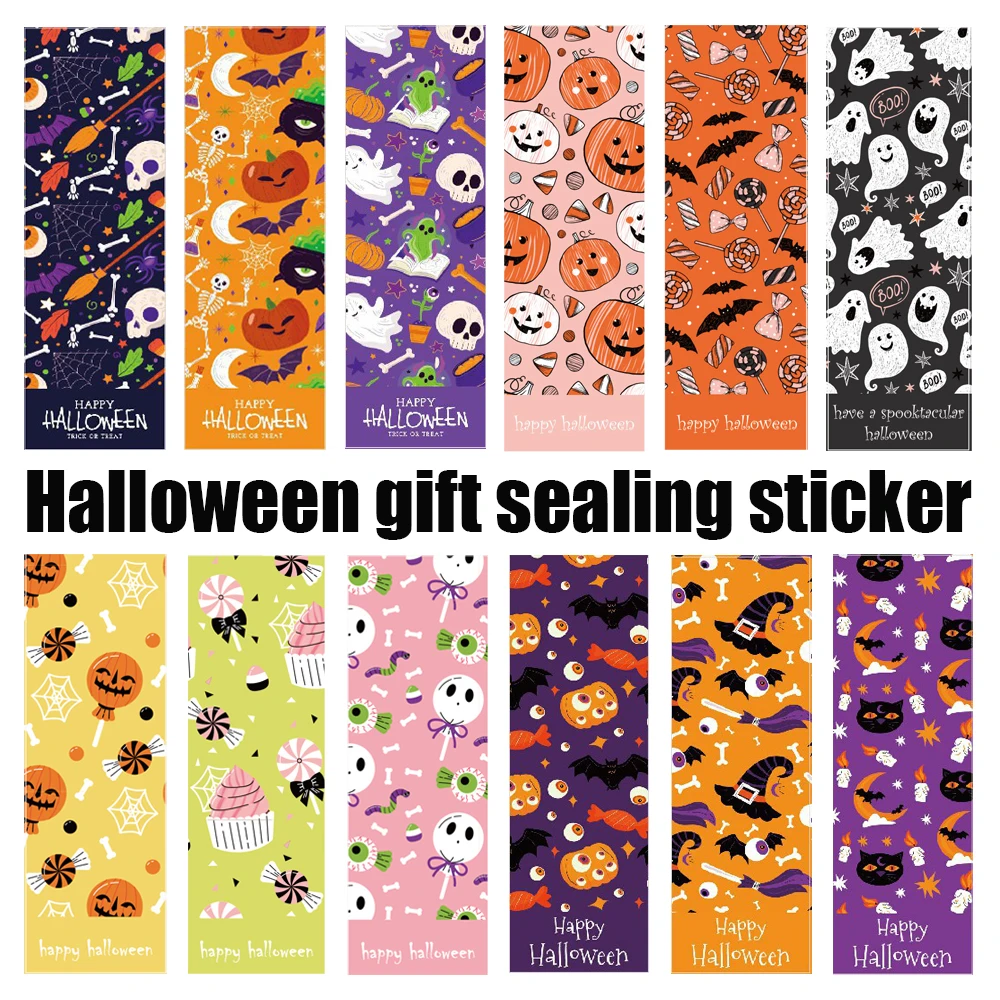 30-60pcs 9*3CM Happy Halloween Stickers Pumpkin Witch Skull Sealing Labels Scrapbooking for Holiday Gift Packaging Decor Sticker