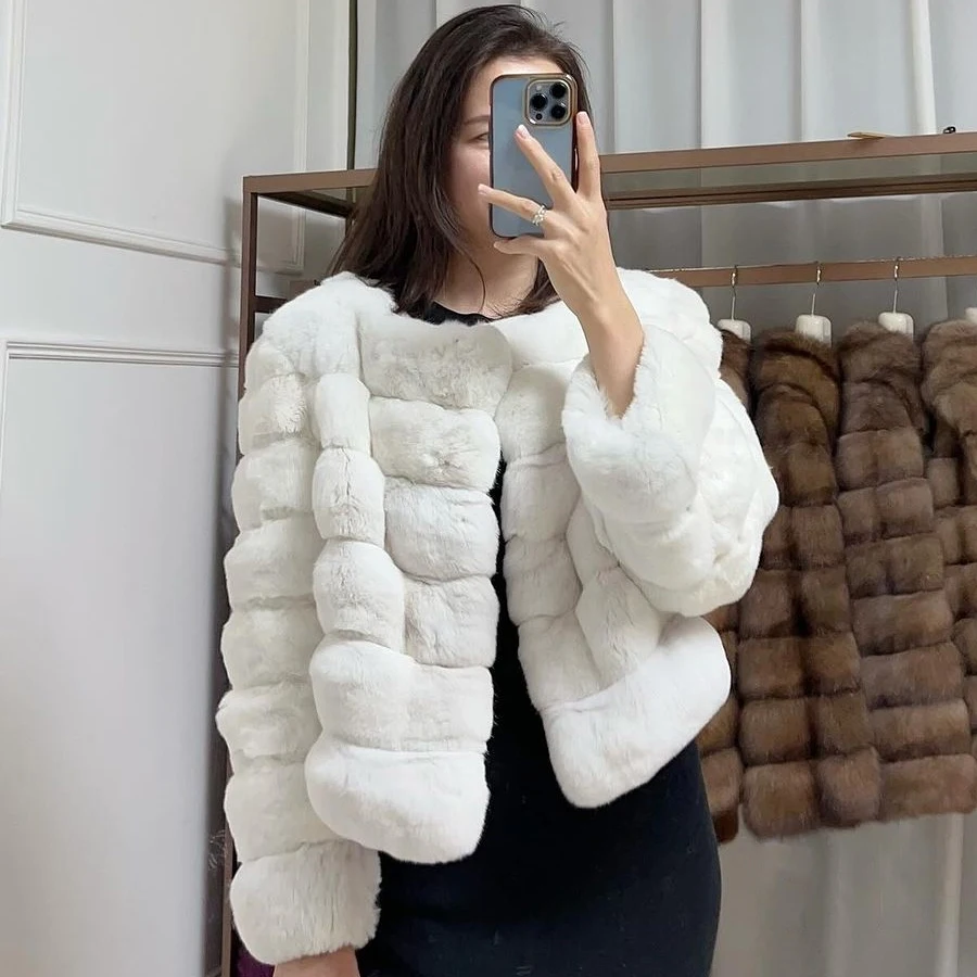 

Real Fur Coat Women White Fur Coat Short Rex Rabbit Fur Coats 2024 Winter Warm Fashion Best Seller