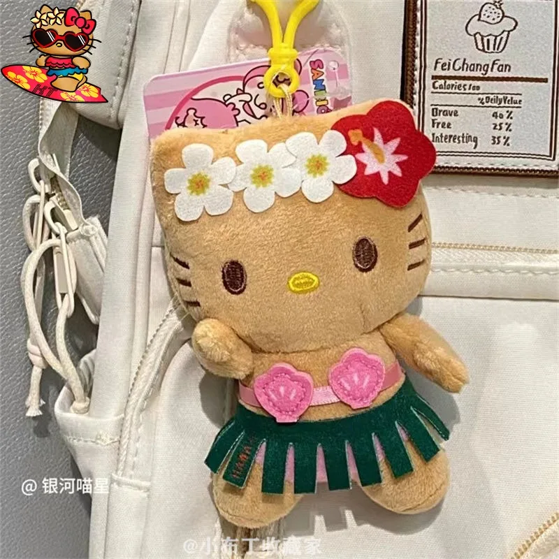 Black Hello Kitty Kawaii Dark Skin Kt Cat Cute Cartoon Plush Dolls Car Key Ring Keychain Summer Hawaiian Anime Toys Bag Pendant