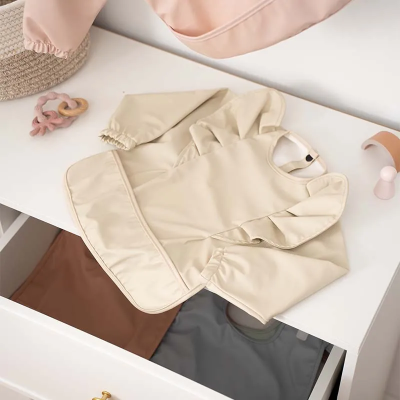 Сплошной цвет, детский нагрудник для кормления, водонепроницаемый детский халат с длинными рукавами и карманами, легко чистящиеся нагрудники для малышей