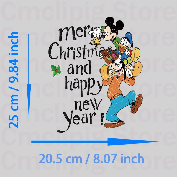 Feliz Navidad Mickey Mouse y sus amigos Parches para ropa termoadhesivos para niños Decoración de costura