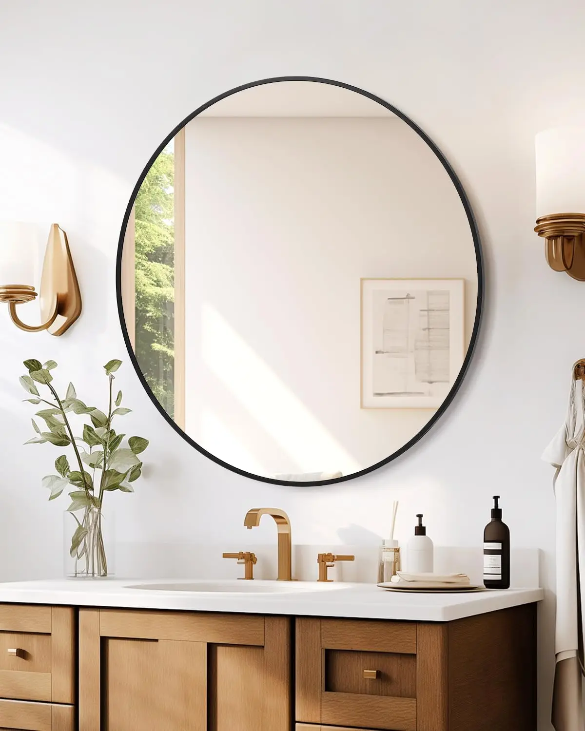 Round Wall Mirror for Wall Decor, Aluminum Metal Frame Circle Mirror, HD Shatter-Resistant Fogless Glass, Wall Mounted Modern Decorative Mirror for Bathroom Vanity, Entryway, Bedroom, Hallway