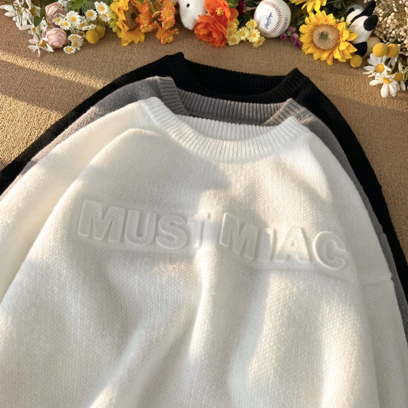 

Мужской вязаный свитер свободного кроя с круглым вырезом и длинными рукавами, зимний, повседневный, удобный, дышащий, с принтом